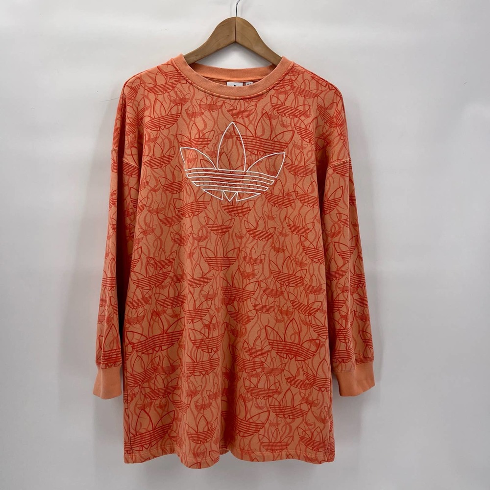 Adidas Womens Trefoil Flame Sweatshirt Dress XS Peach/Orange Loose Fit Logo - Picture 4 of 8